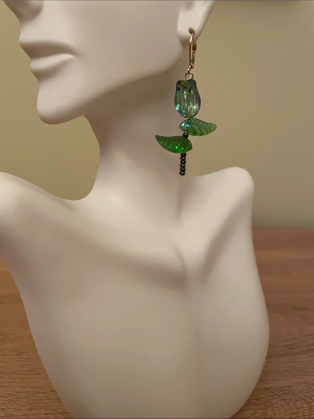 HAND CRAFTED CZECH GLASS TULIP EARRINGS Purple Blue Green Gold Brown